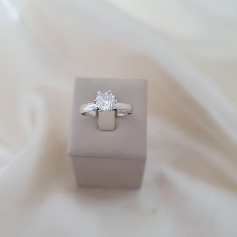 Anel ródio solitário zirconia 6mm