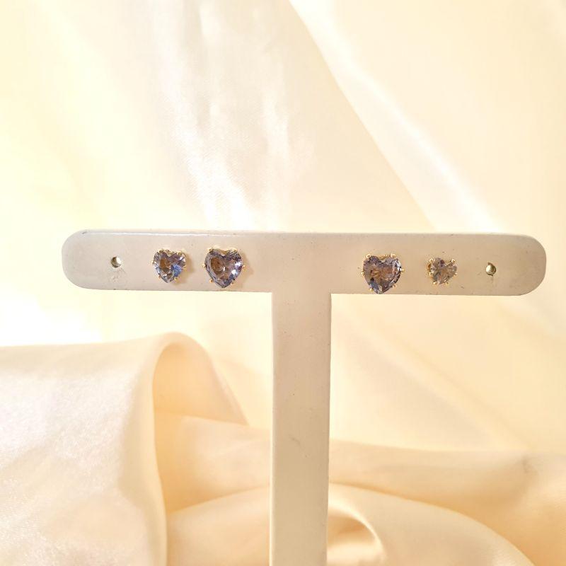 Brinco dupla zirconia coração lilás