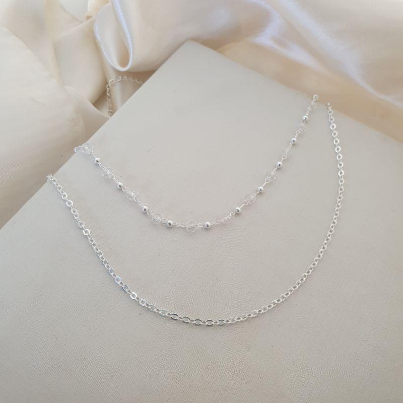 Colar prata duplo elo e cristal