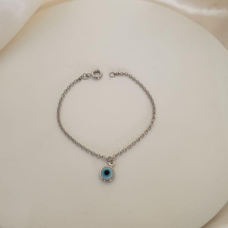 Pulseira ródio infantil olho grego