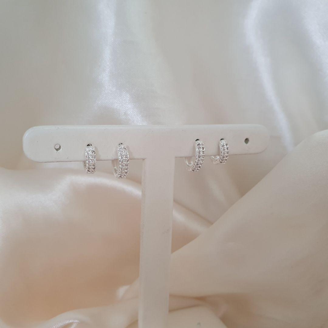 Brinco prata dupla argola click 2 fileiras zirconia