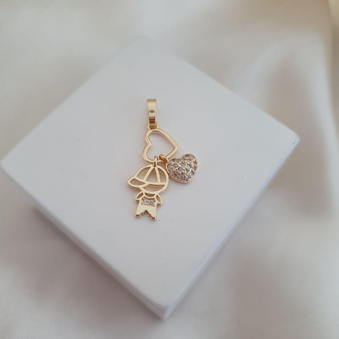 Pingente menin0 e coracao cravejado zirconia (filho)