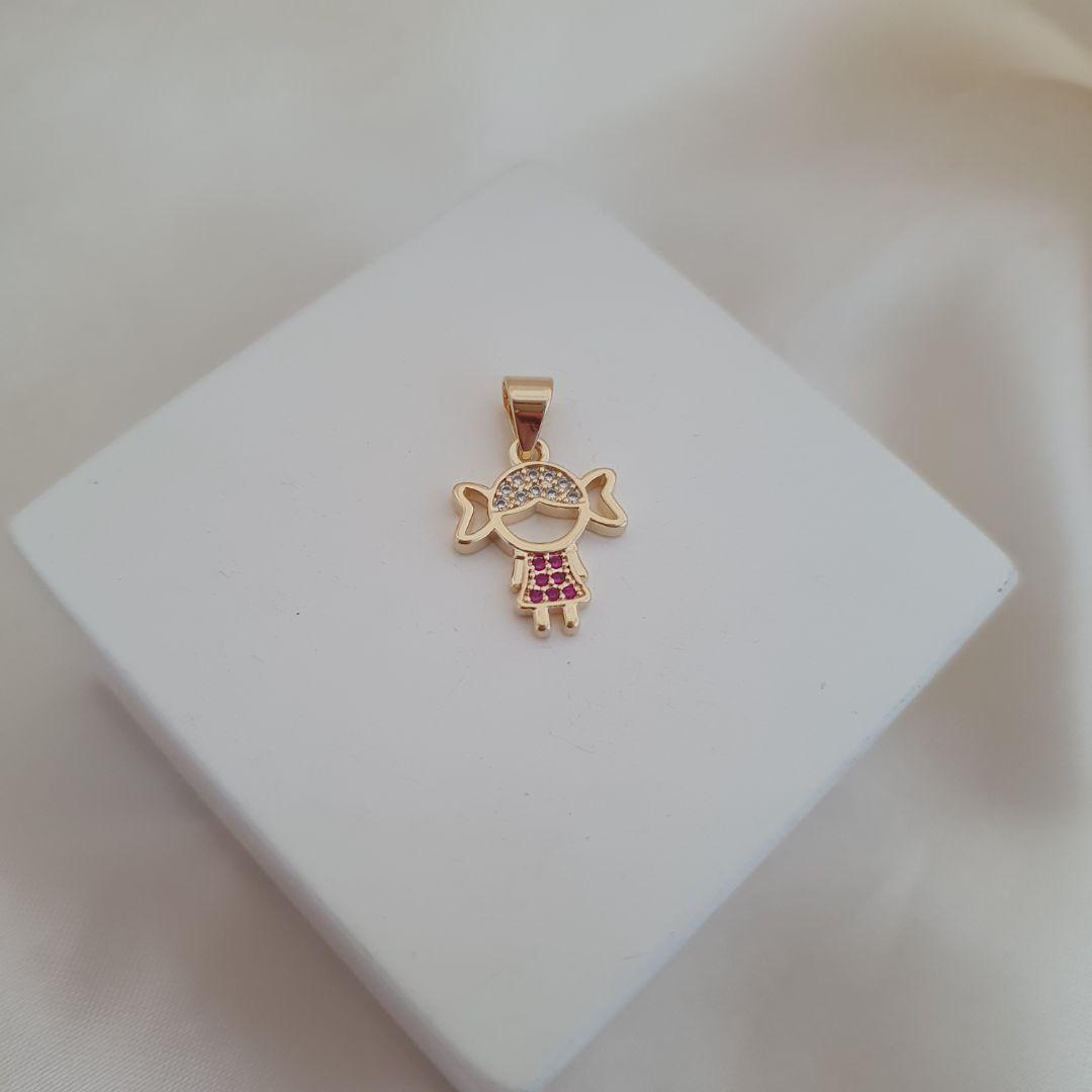 Pingente menina cravejado zirconia rosa (filha)