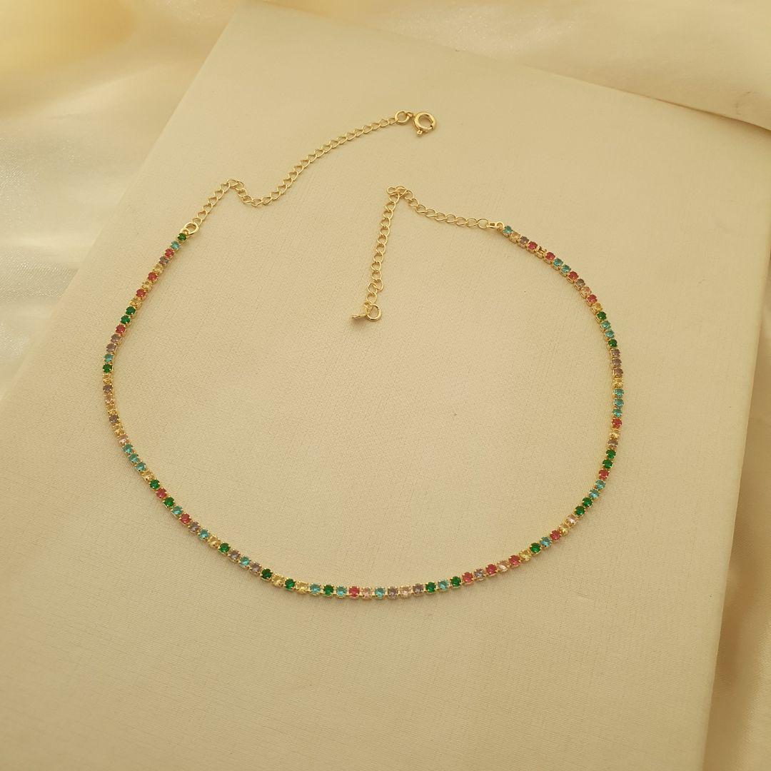 Colar choker riviera zirconias coloridas