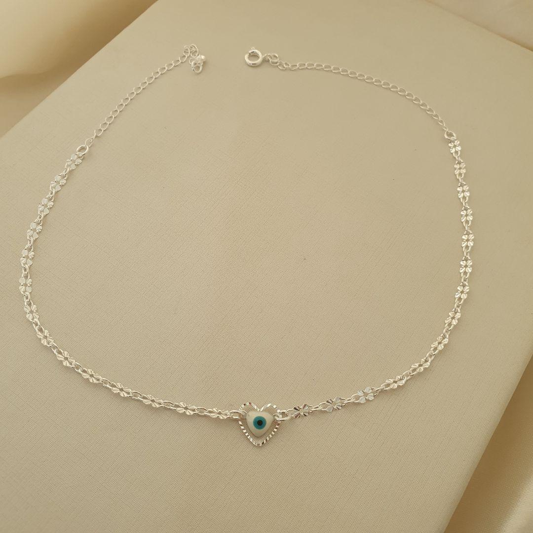 Colar prata choker elos diamantados coracao e olho gregor